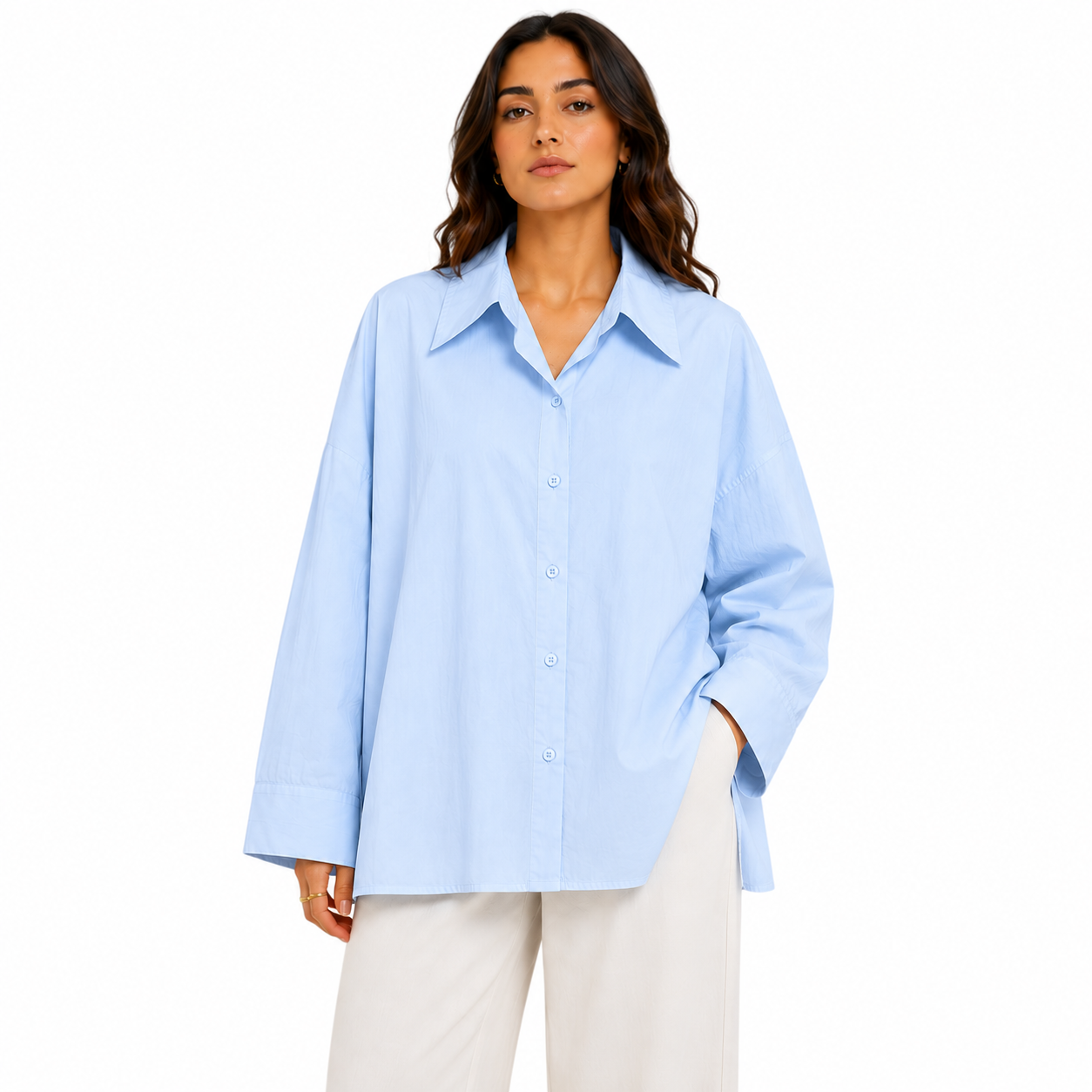 Chemise Femme Oversize Boutonnée Manches Longues – Coupe Ample et Fluide Taille Unique