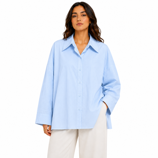 Chemise Femme Oversize Boutonnée Manches Longues – Coupe Ample et Fluide Taille Unique