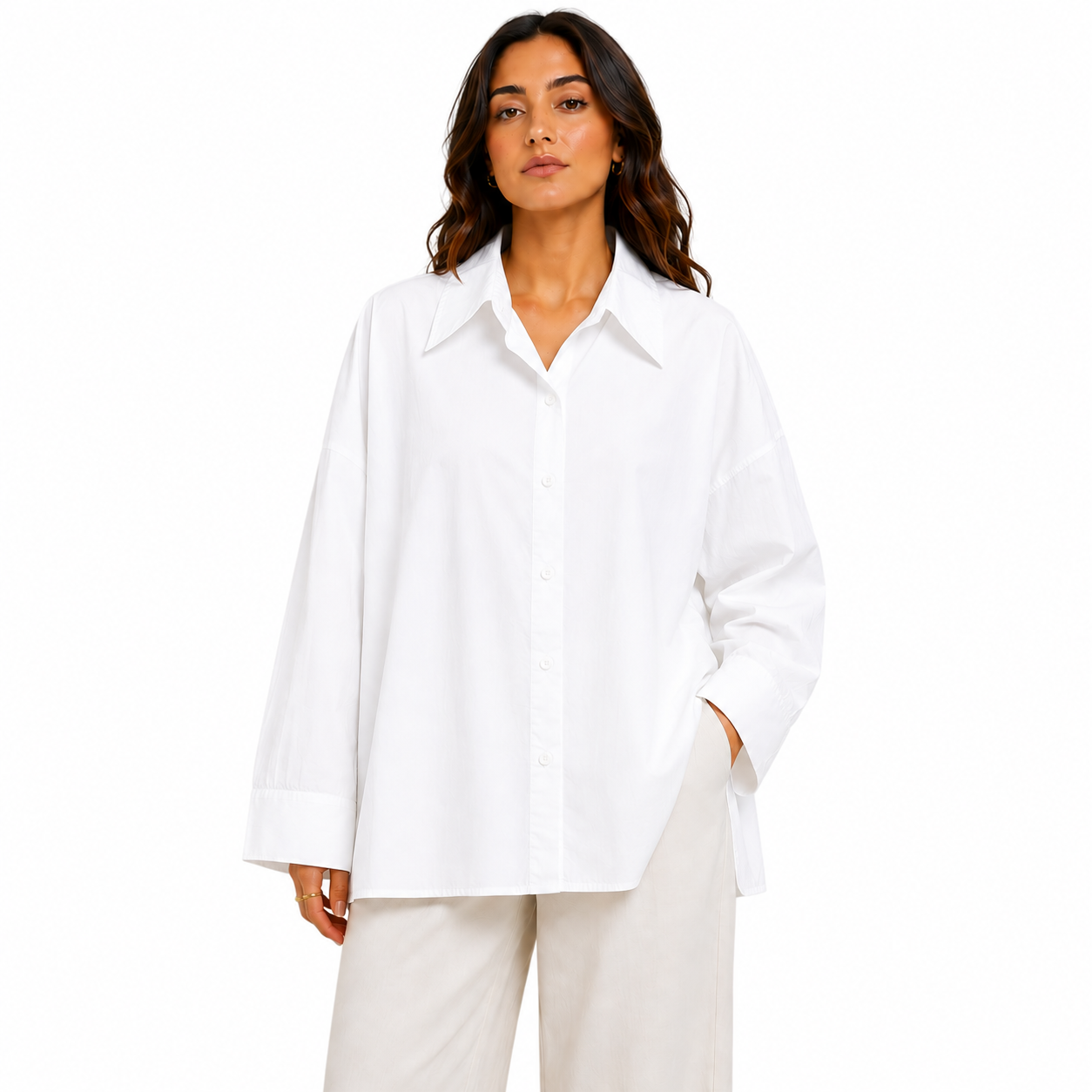 Chemise Femme Oversize Boutonnée Manches Longues – Coupe Ample et Fluide Taille Unique