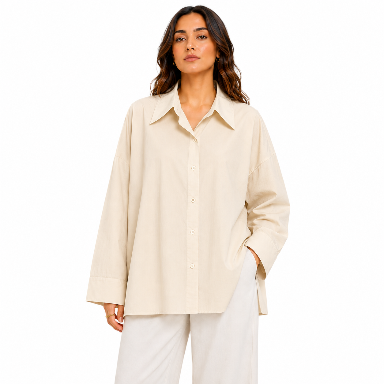Chemise Femme Oversize Boutonnée Manches Longues – Coupe Ample et Fluide Taille Unique