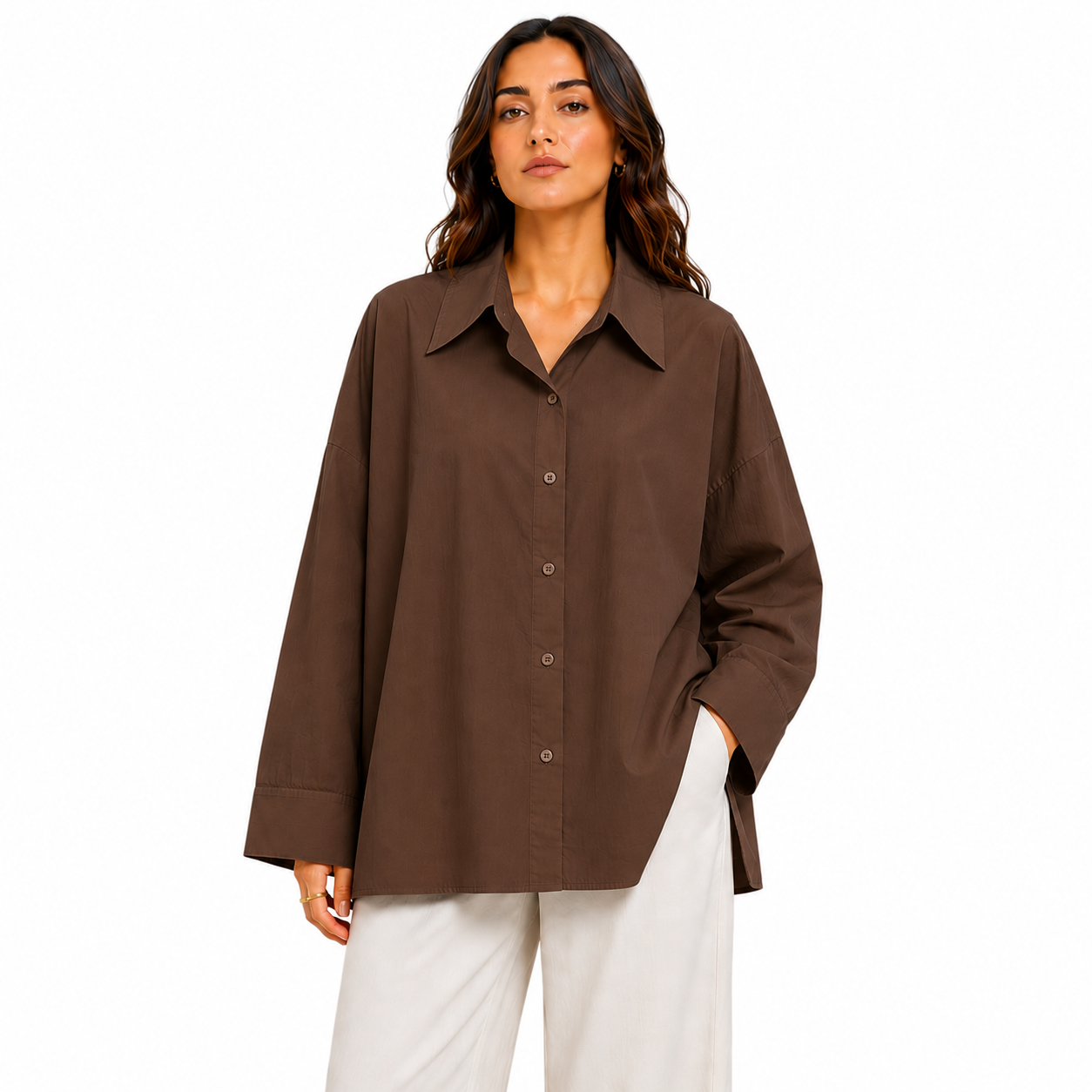 Chemise Femme Oversize Boutonnée Manches Longues – Coupe Ample et Fluide Taille Unique