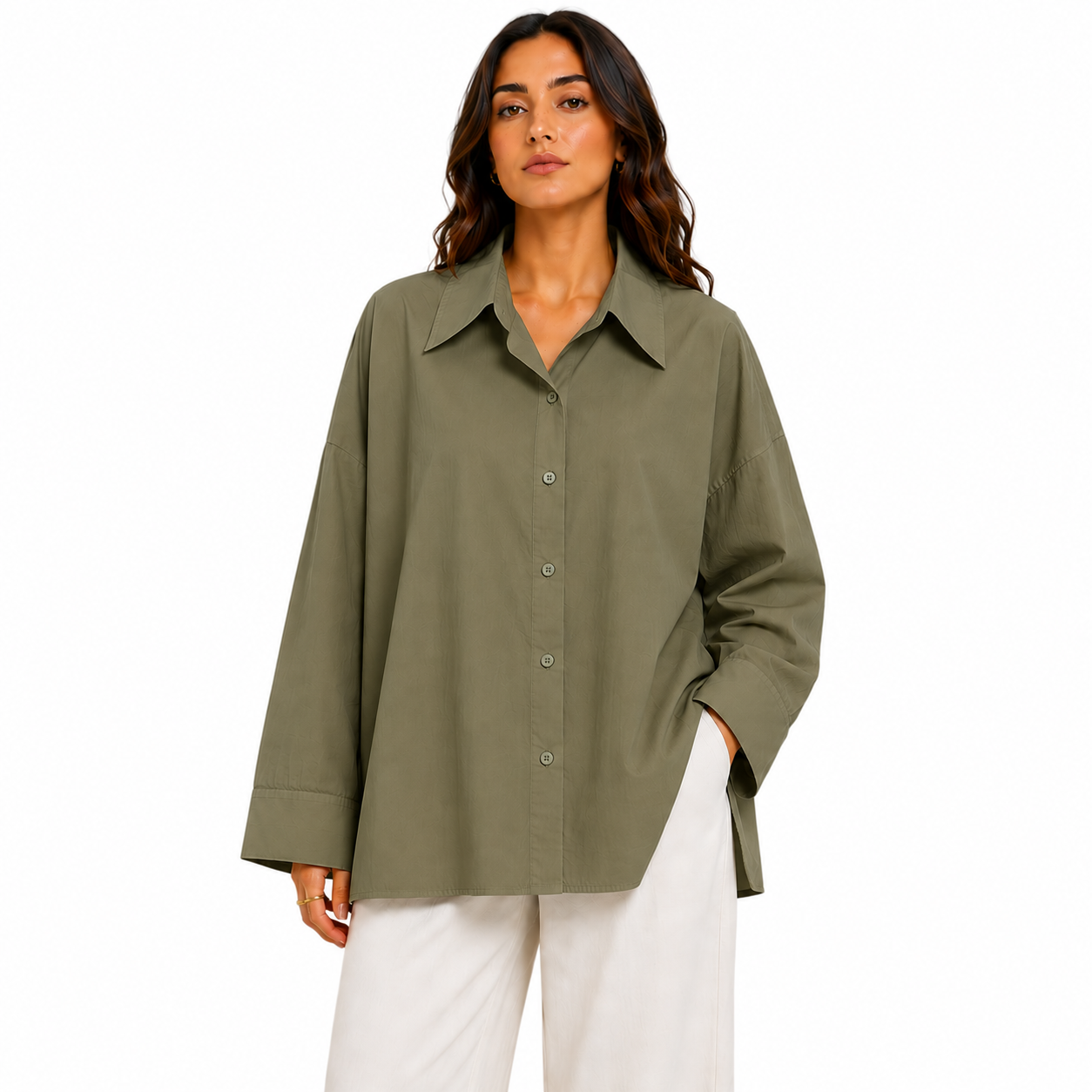 Chemise Femme Oversize Boutonnée Manches Longues – Coupe Ample et Fluide Taille Unique