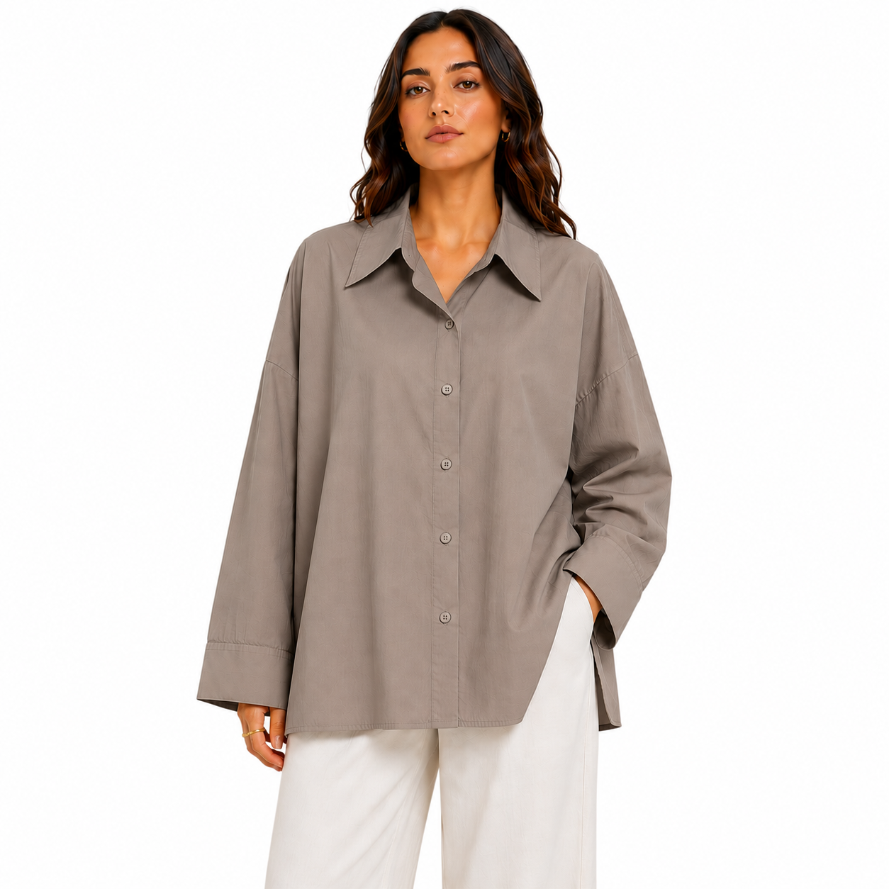 Chemise Femme Oversize Boutonnée Manches Longues – Coupe Ample et Fluide Taille Unique