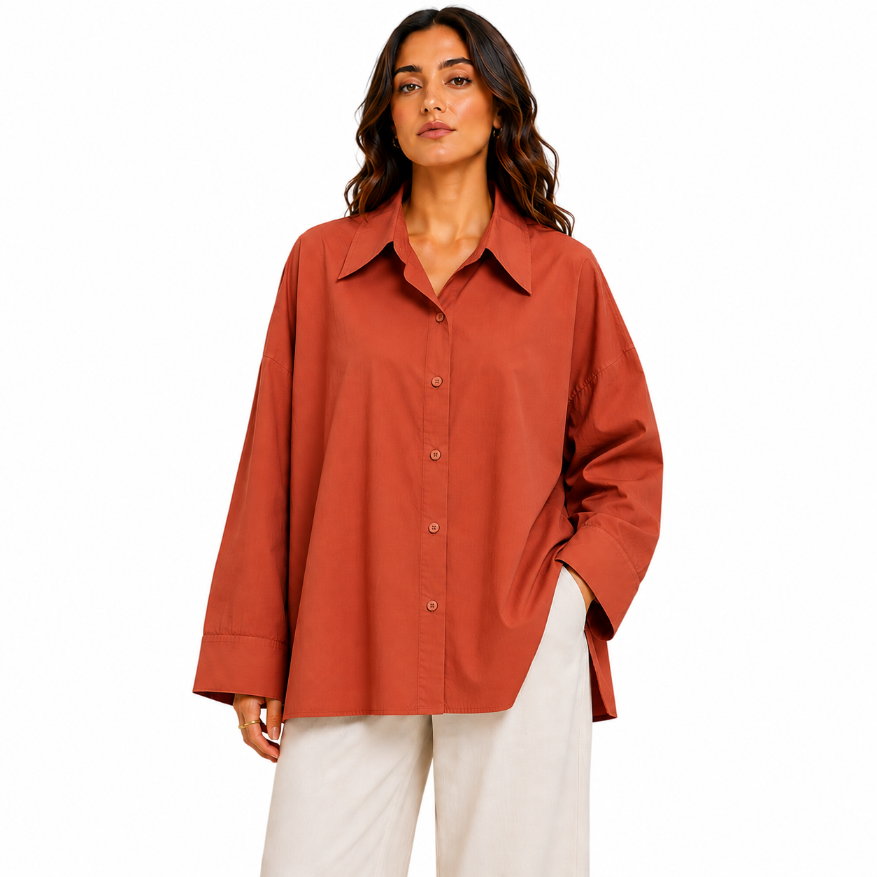 Chemise Femme Oversize Boutonnée Manches Longues – Coupe Ample et Fluide Taille Unique
