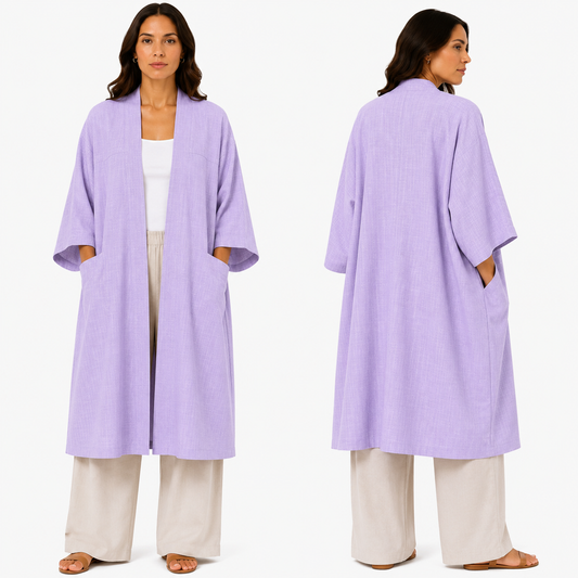 Kimono Élégant Femme Oversize Fluide avec Poches Invisibles – Gilet Long Taille Unique