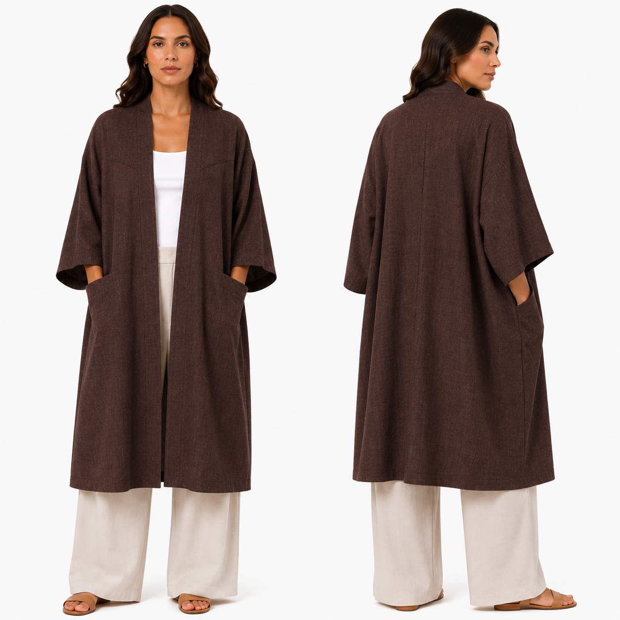 Kimono Élégant Femme Oversize Fluide avec Poches Invisibles – Gilet Long Taille Unique