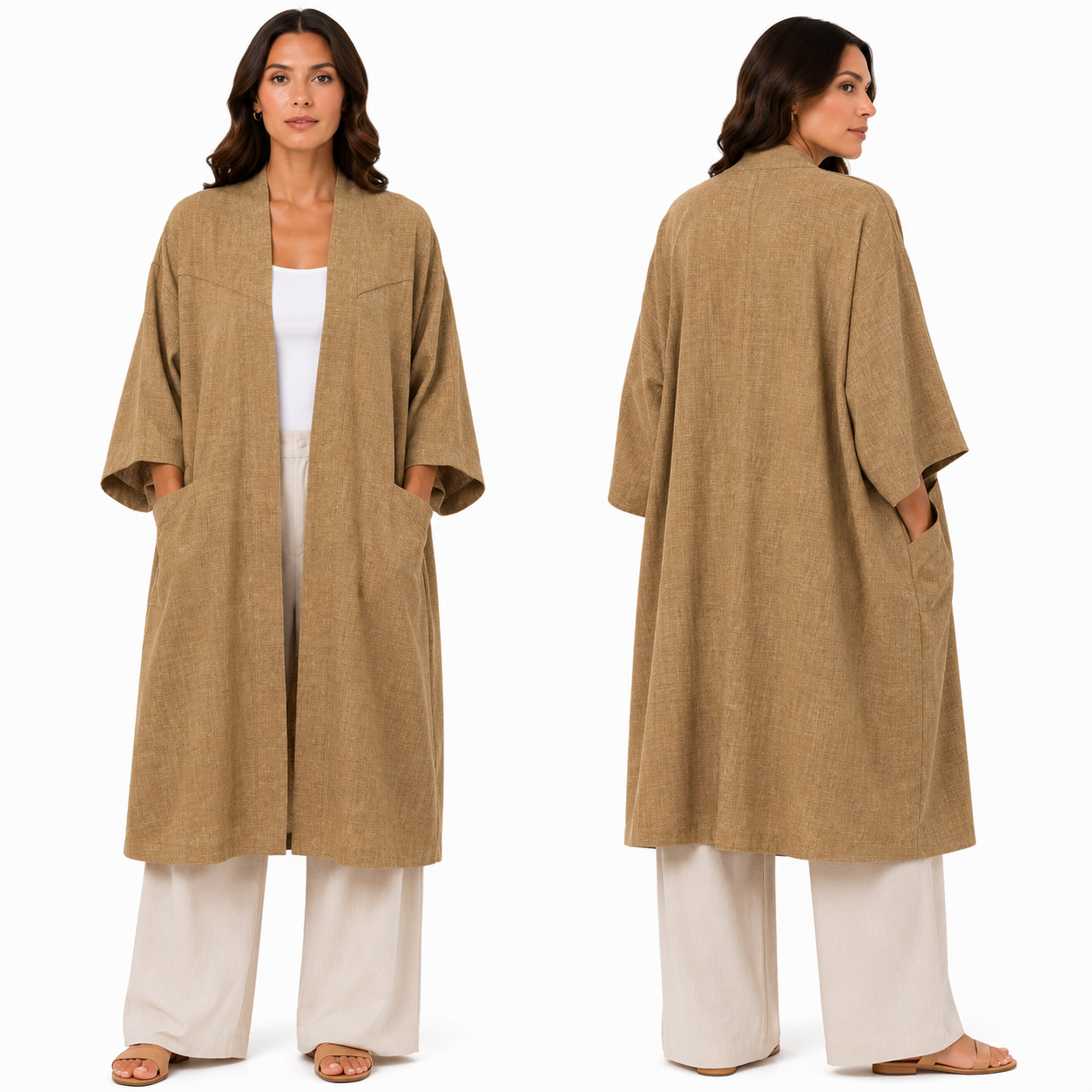 Kimono Élégant Femme Oversize Fluide avec Poches Invisibles – Gilet Long Taille Unique