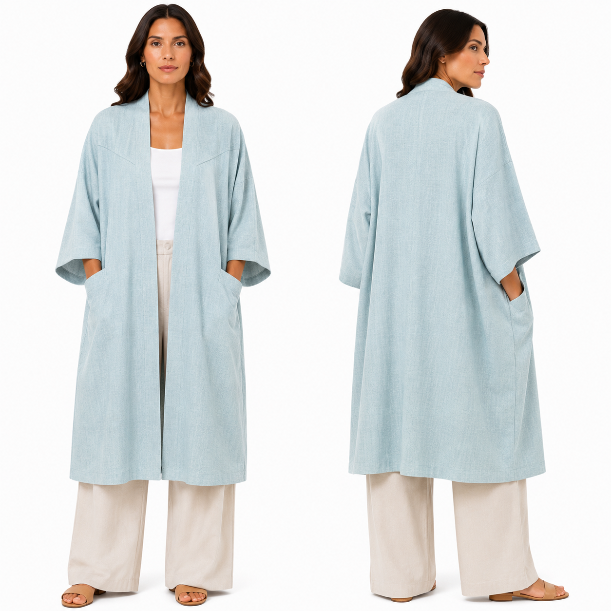 Kimono Élégant Femme Oversize Fluide avec Poches Invisibles – Gilet Long Taille Unique