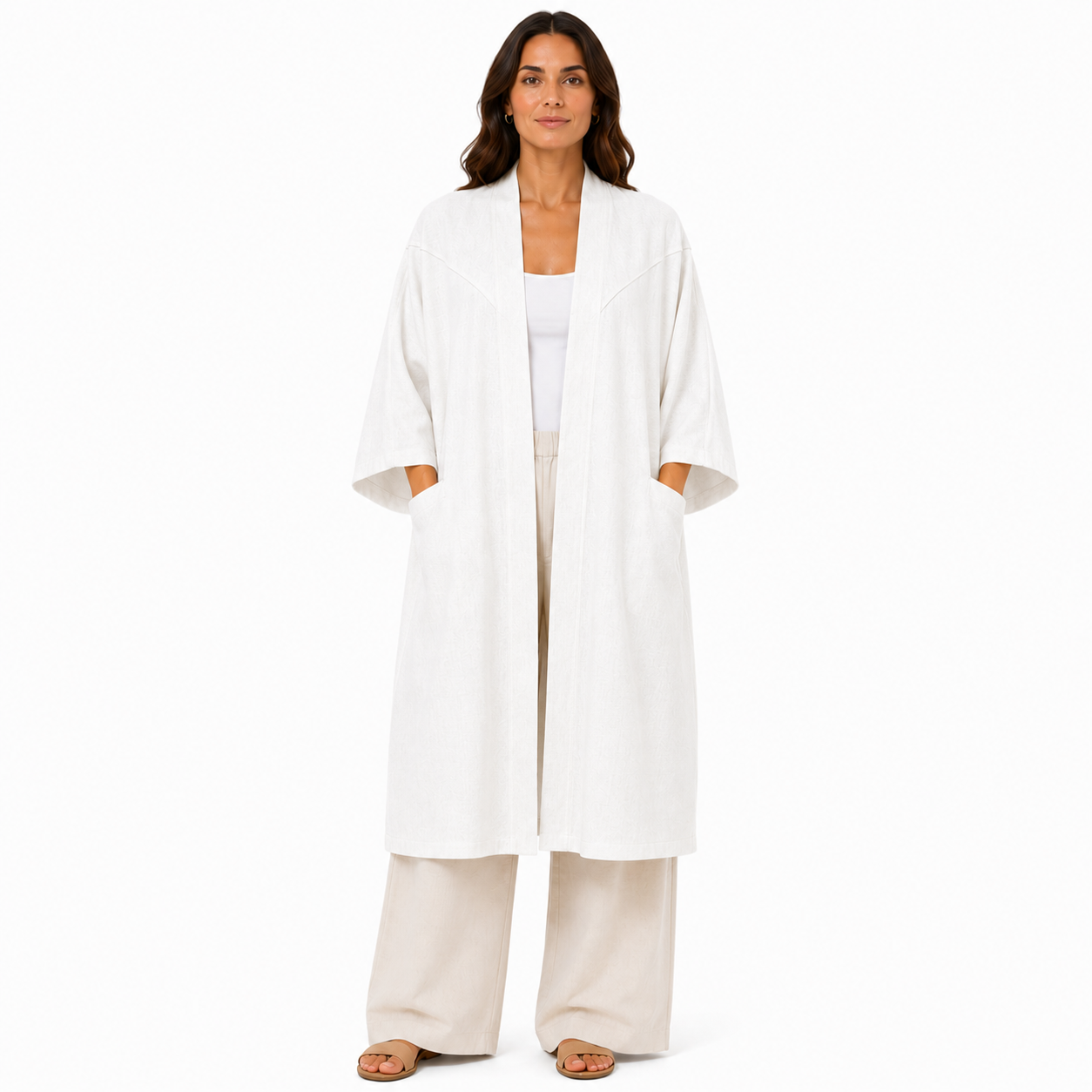 Kimono Élégant Femme Oversize Fluide avec Poches Invisibles – Gilet Long Taille Unique