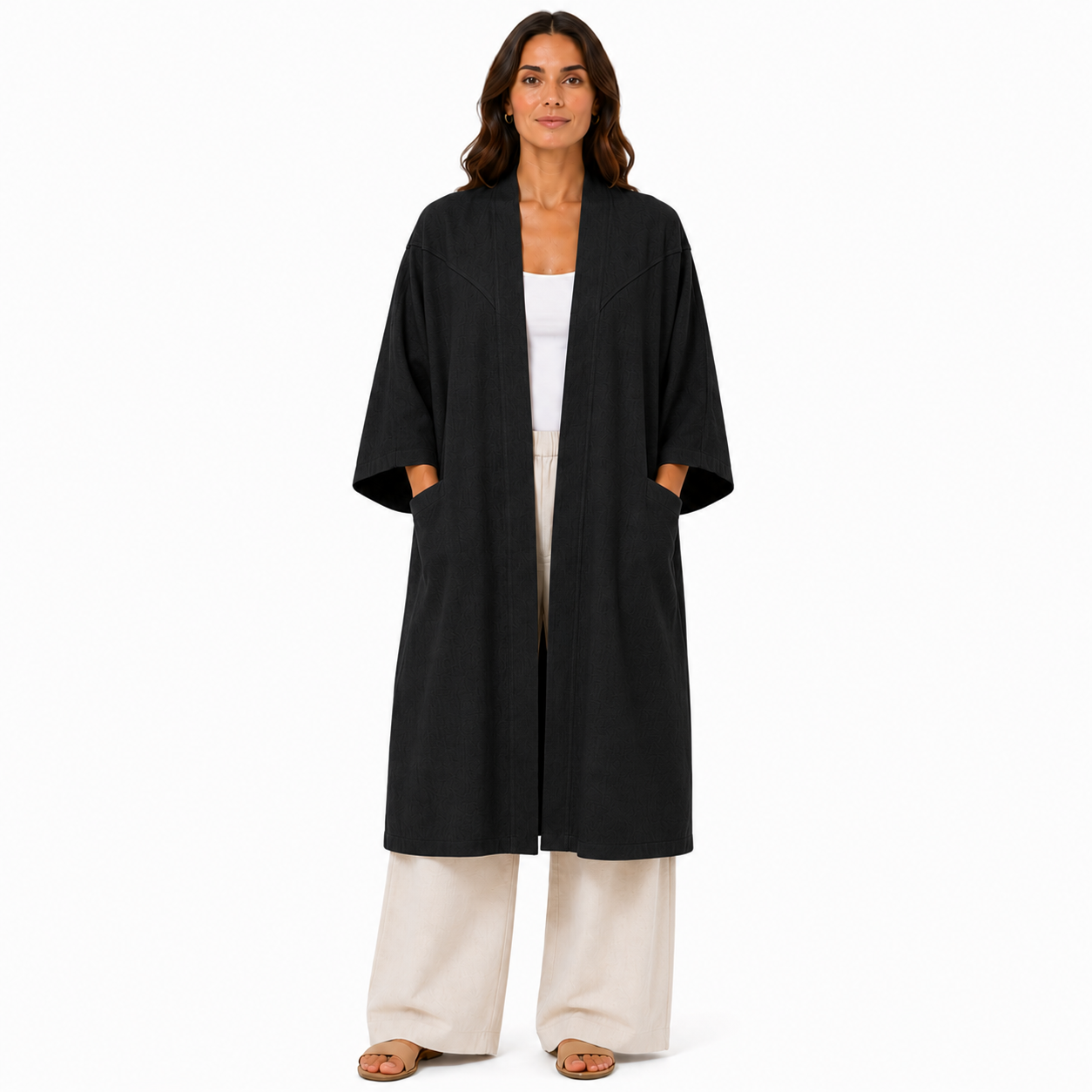Kimono Élégant Femme Oversize Fluide avec Poches Invisibles – Gilet Long Taille Unique
