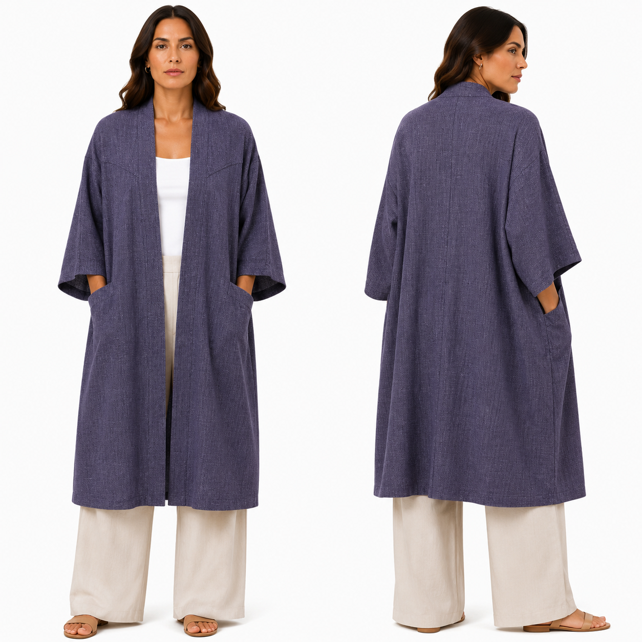 Kimono Élégant Femme Oversize Fluide avec Poches Invisibles – Gilet Long Taille Unique