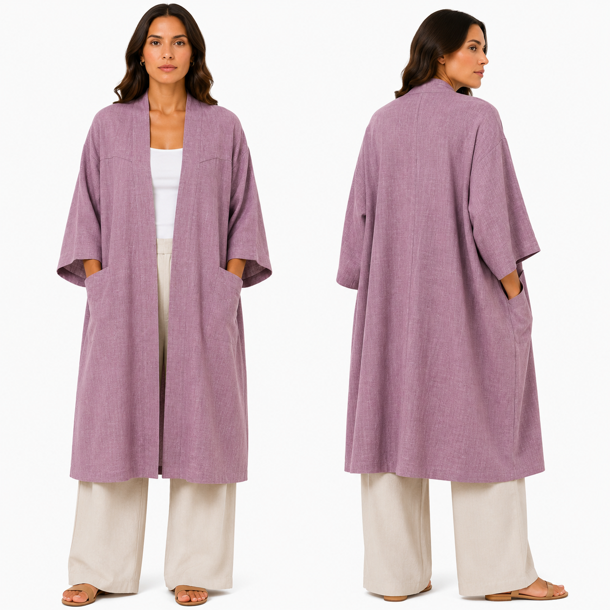Kimono Élégant Femme Oversize Fluide avec Poches Invisibles – Gilet Long Taille Unique