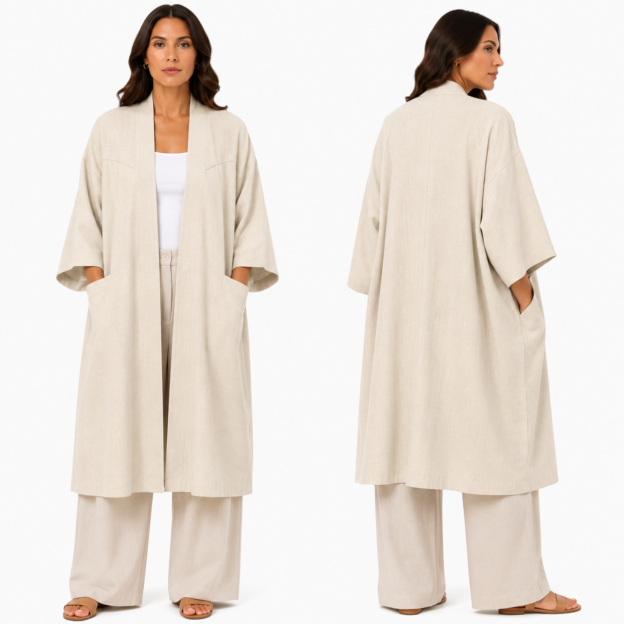 Kimono Élégant Femme Oversize Fluide avec Poches Invisibles – Gilet Long Taille Unique