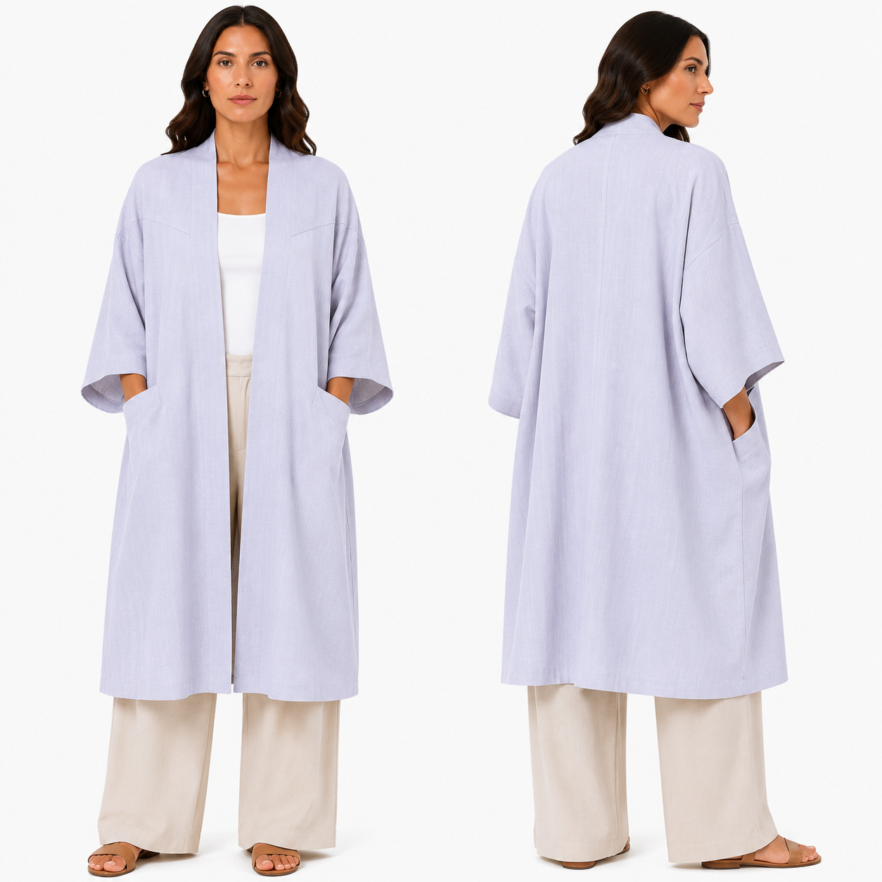 Kimono Élégant Femme Oversize Fluide avec Poches Invisibles – Gilet Long Taille Unique
