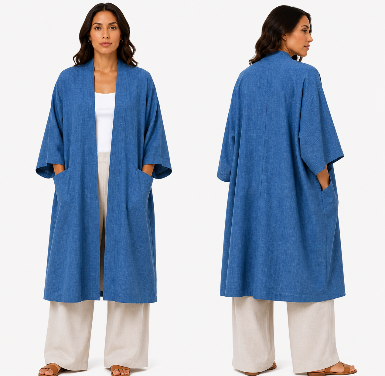 Kimono Élégant Femme Oversize Fluide avec Poches Invisibles – Gilet Long Taille Unique