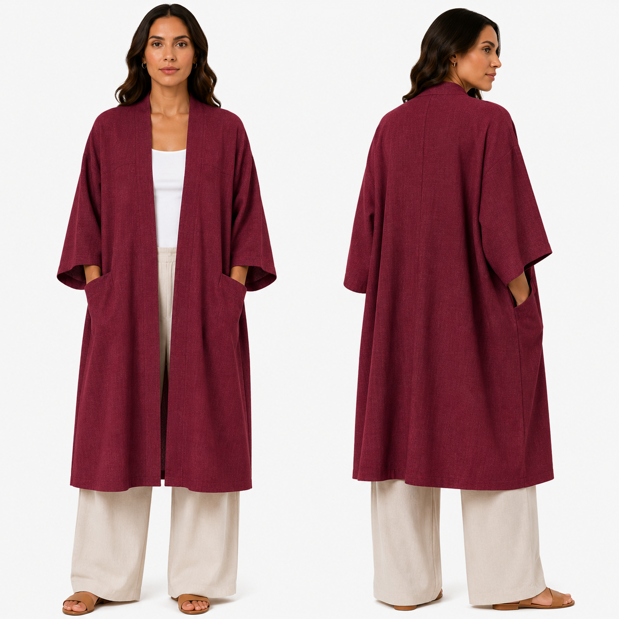 Kimono Élégant Femme Oversize Fluide avec Poches Invisibles – Gilet Long Taille Unique
