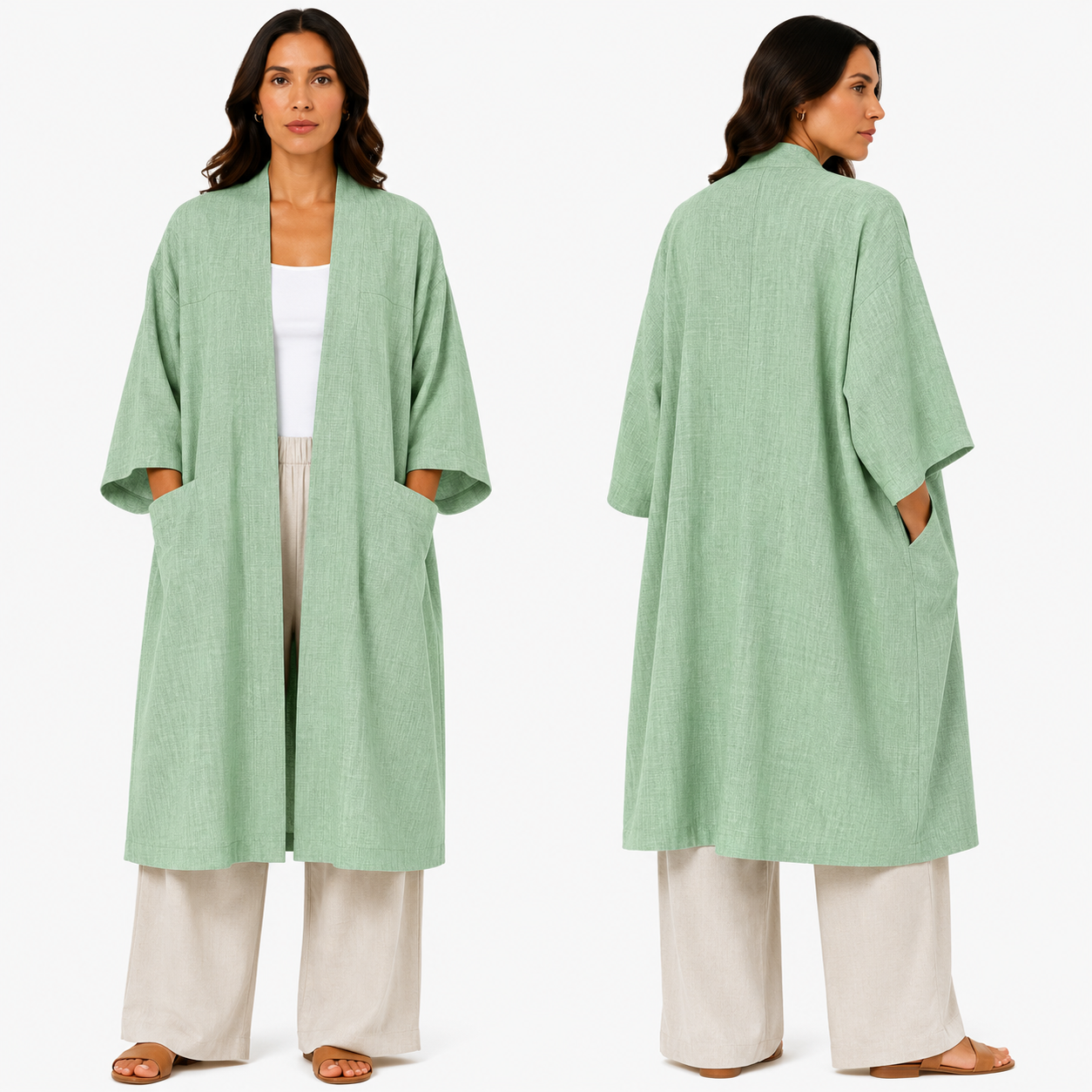 Kimono Élégant Femme Oversize Fluide avec Poches Invisibles – Gilet Long Taille Unique