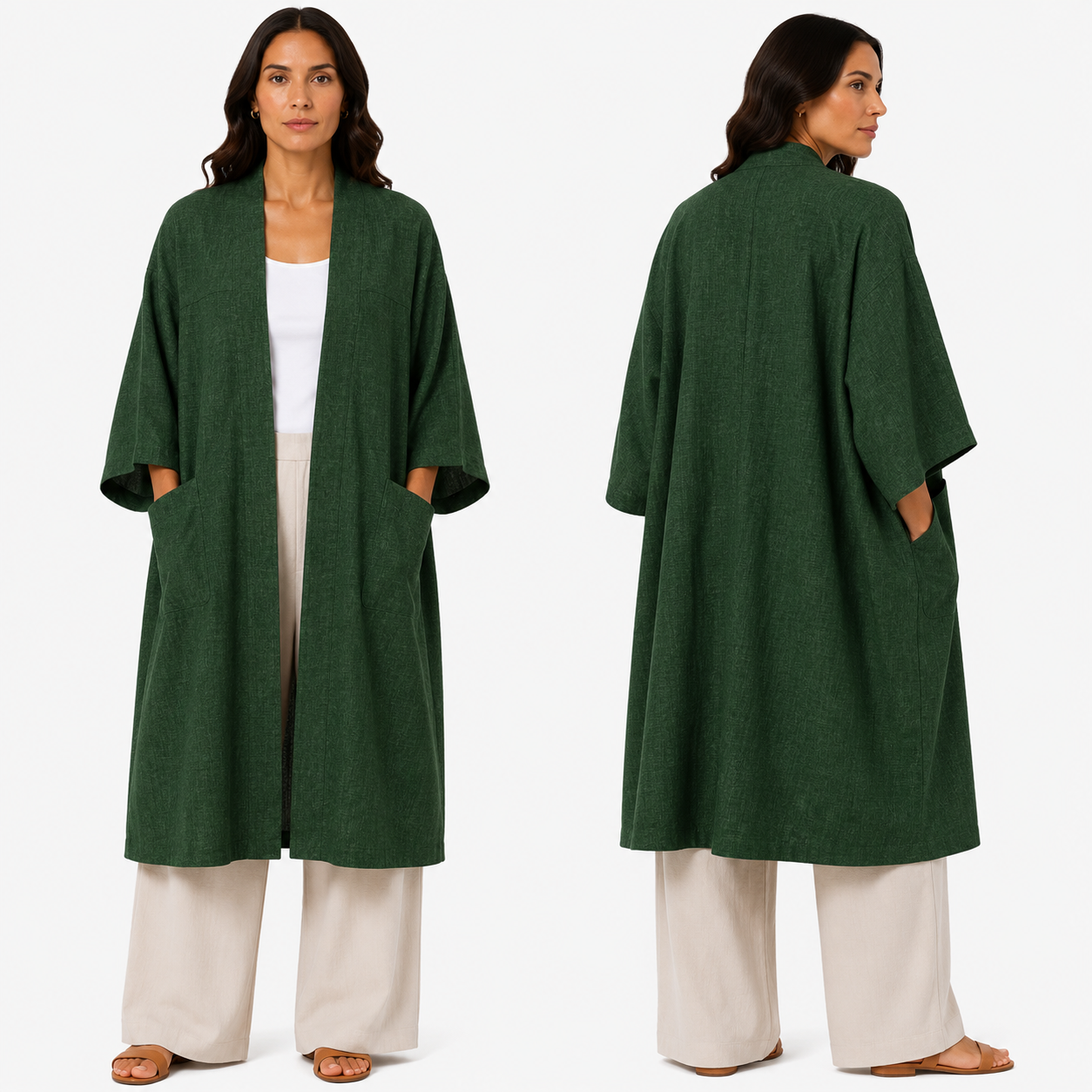 Kimono Élégant Femme Oversize Fluide avec Poches Invisibles – Gilet Long Taille Unique