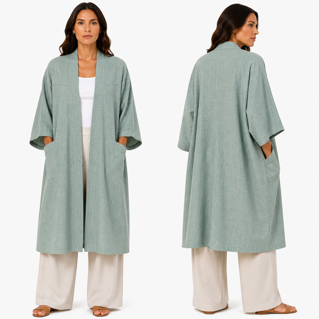 Kimono Élégant Femme Oversize Fluide avec Poches Invisibles – Gilet Long Taille Unique