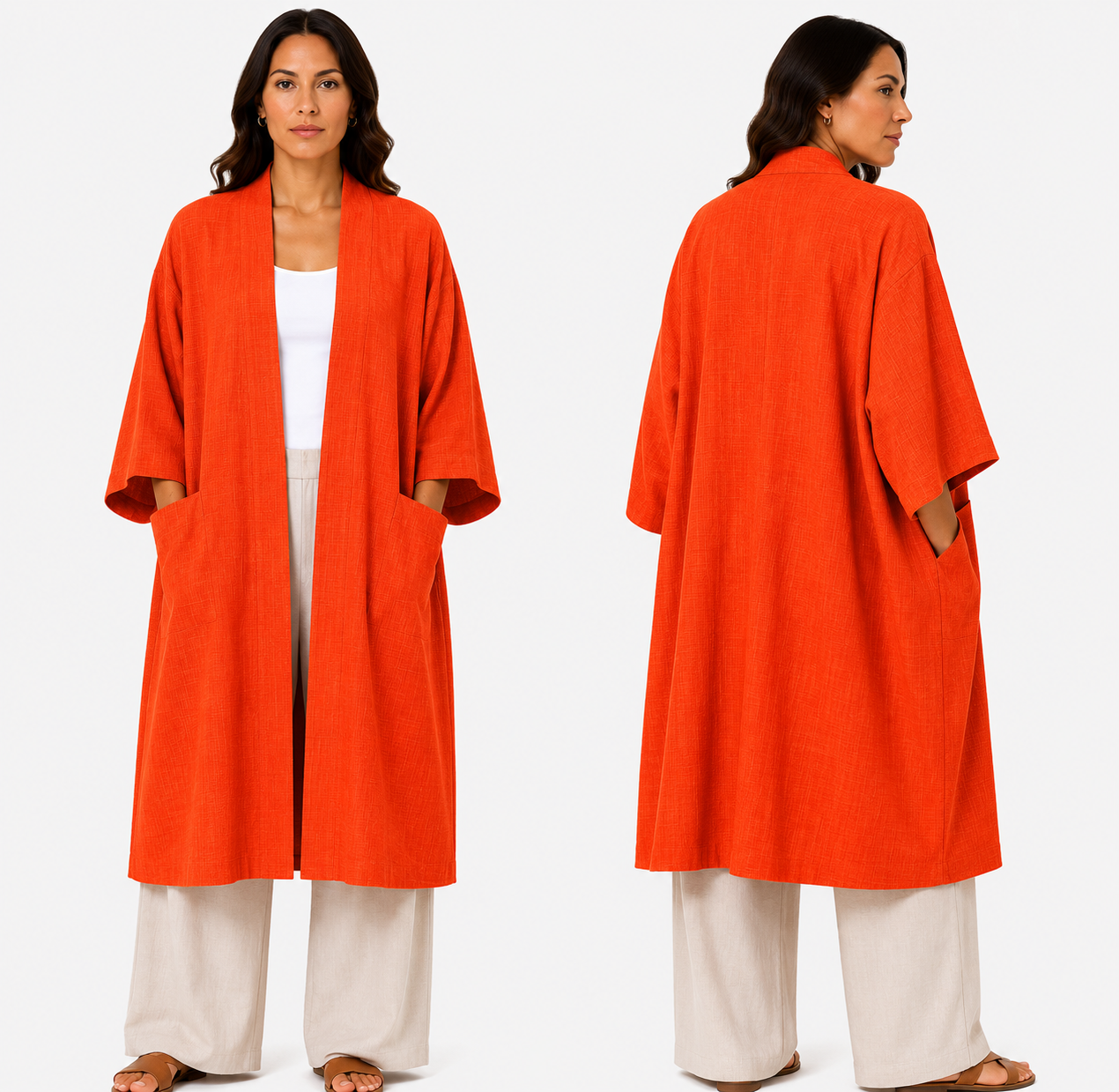 Kimono Élégant Femme Oversize Fluide avec Poches Invisibles – Gilet Long Taille Unique