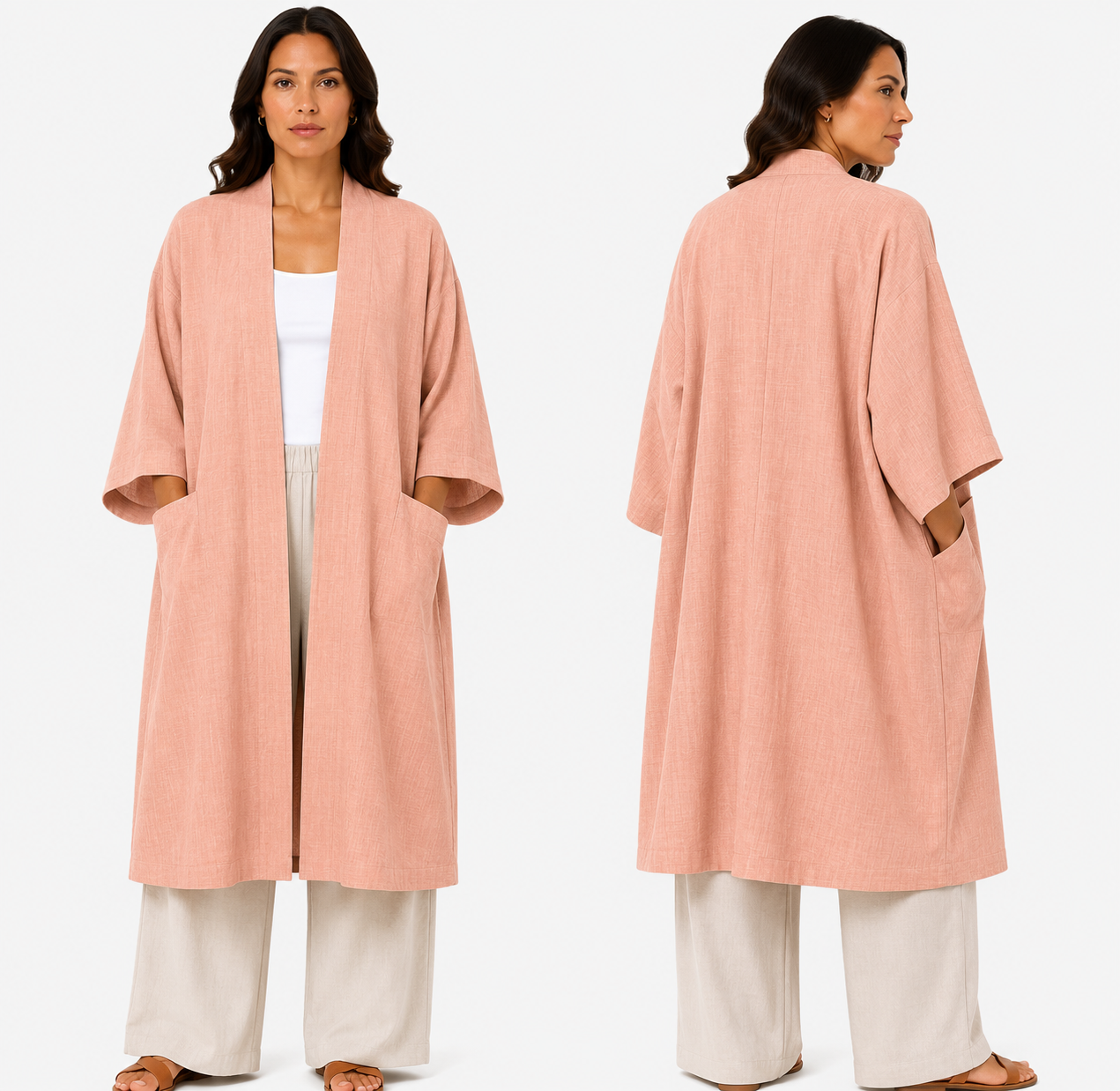 Kimono Élégant Femme Oversize Fluide avec Poches Invisibles – Gilet Long Taille Unique