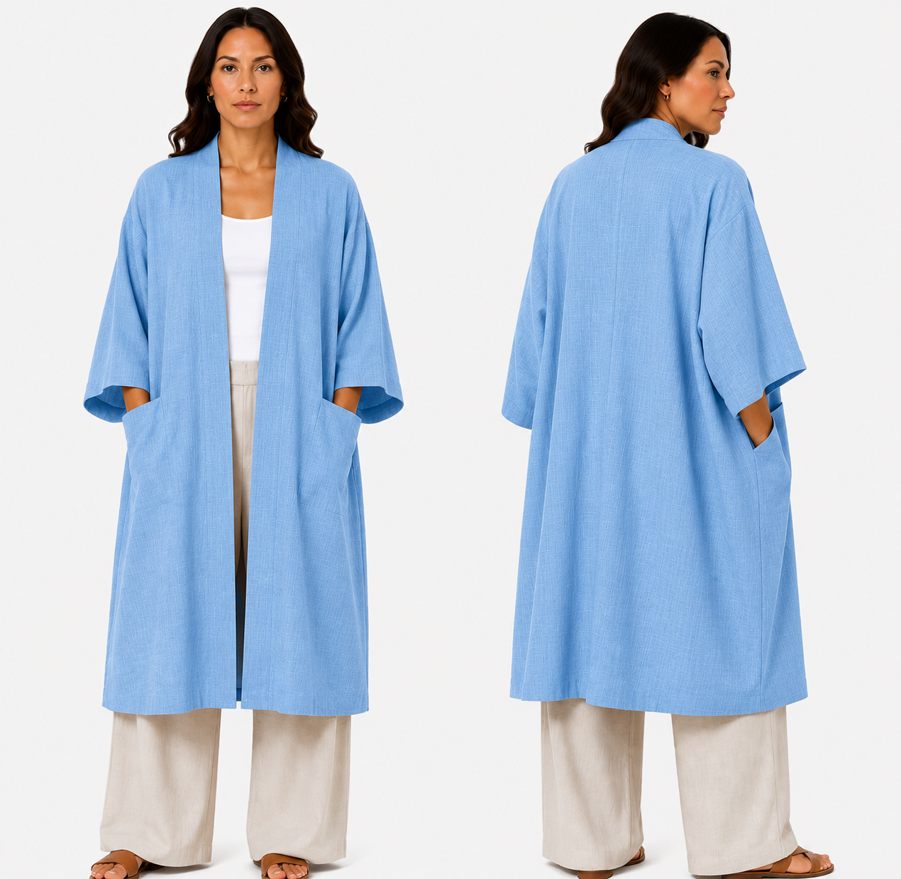 Kimono Élégant Femme Oversize Fluide avec Poches Invisibles – Gilet Long Taille Unique