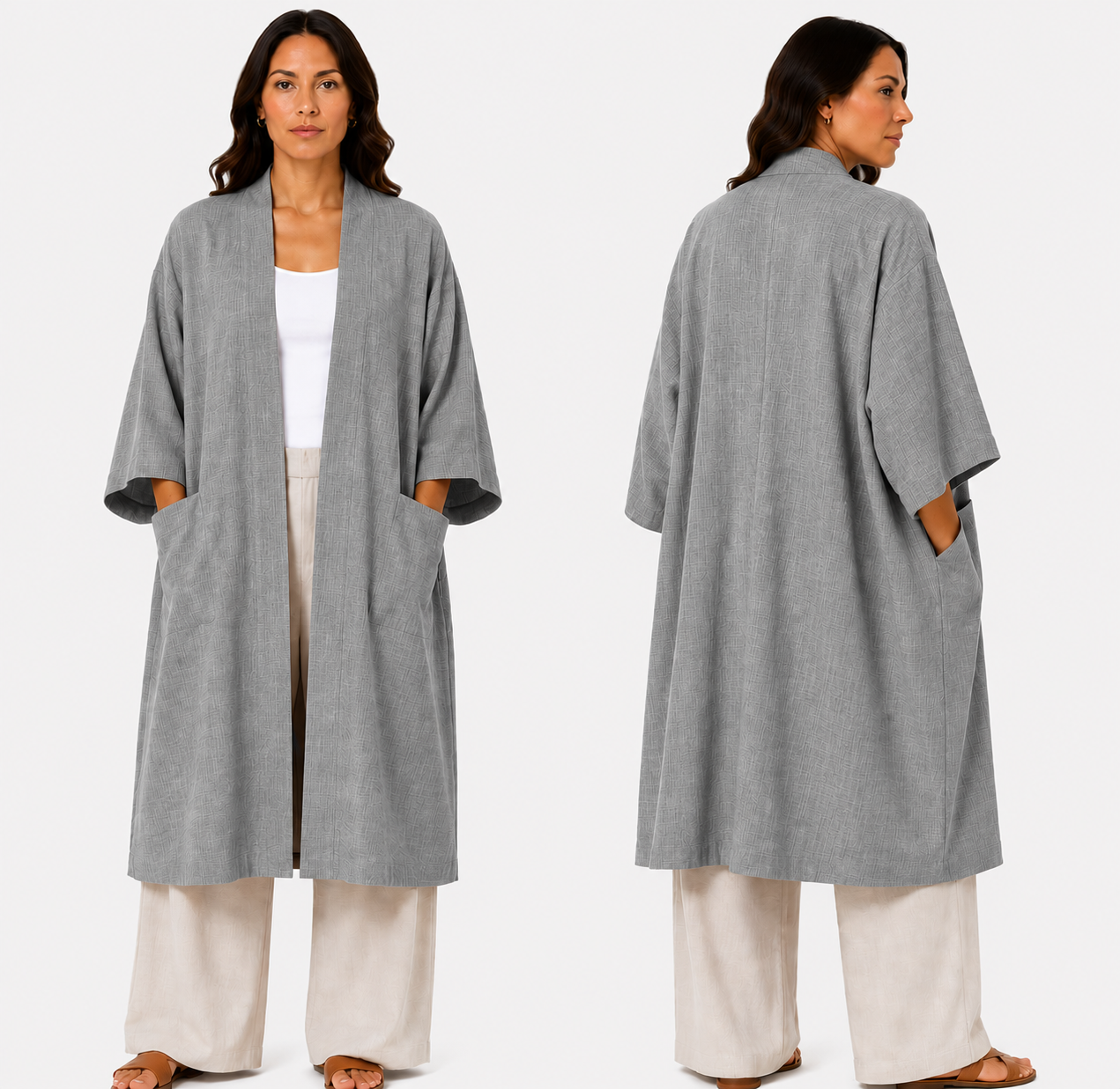 Kimono Élégant Femme Oversize Fluide avec Poches Invisibles – Gilet Long Taille Unique