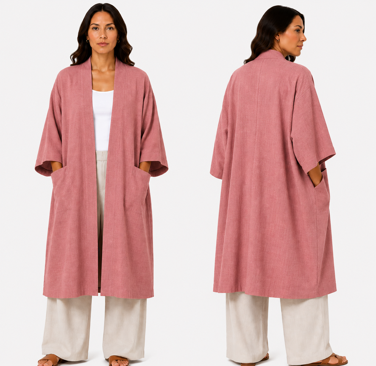Kimono Élégant Femme Oversize Fluide avec Poches Invisibles – Gilet Long Taille Unique