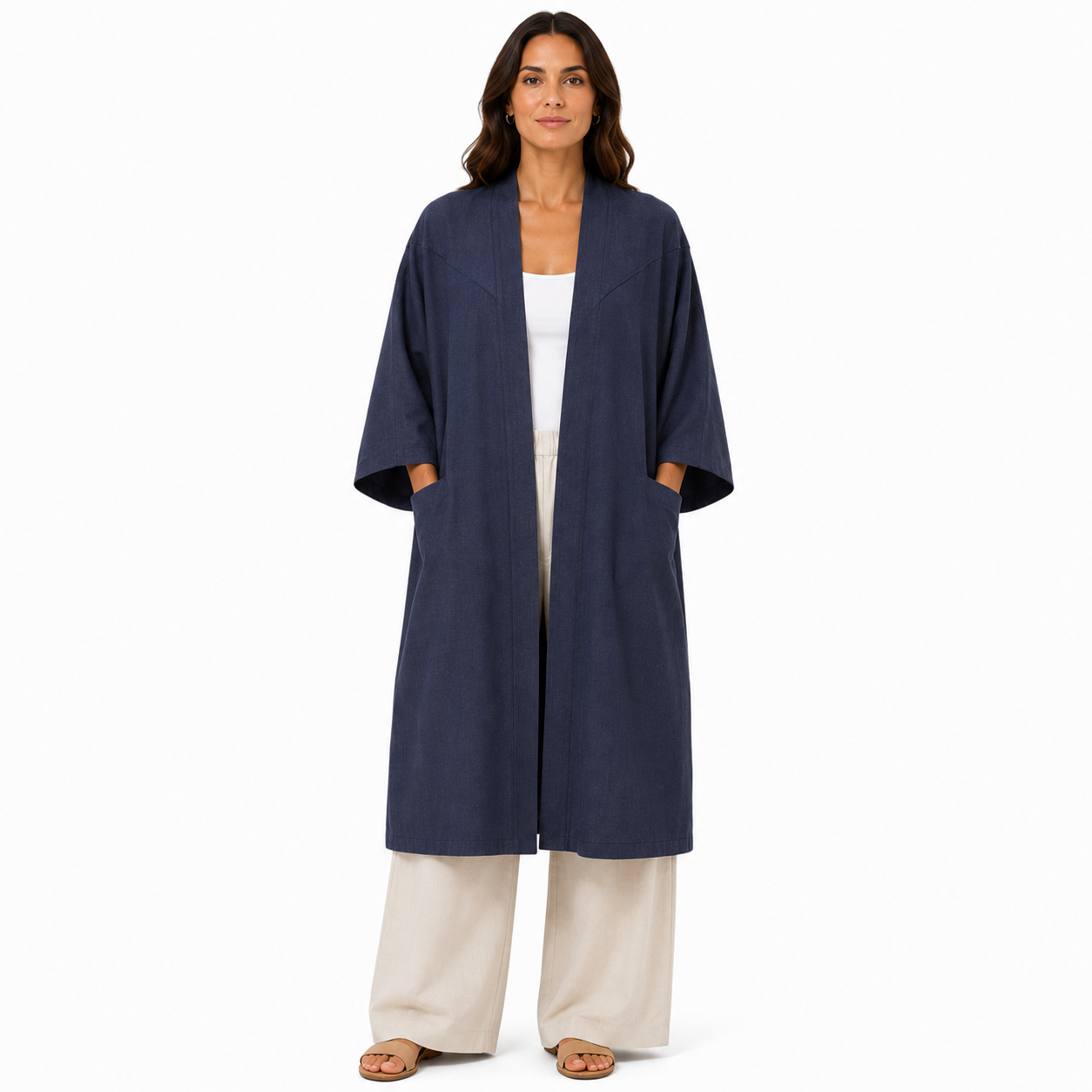 Kimono Élégant Femme Oversize Fluide avec Poches Invisibles – Gilet Long Taille Unique