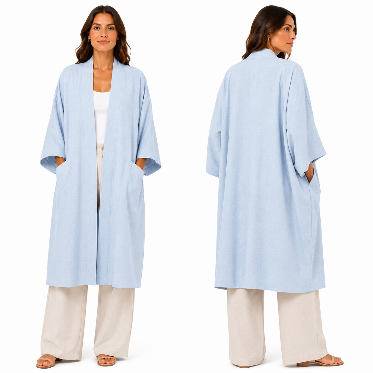 Kimono Élégant Femme Oversize Fluide avec Poches Invisibles – Gilet Long Taille Unique