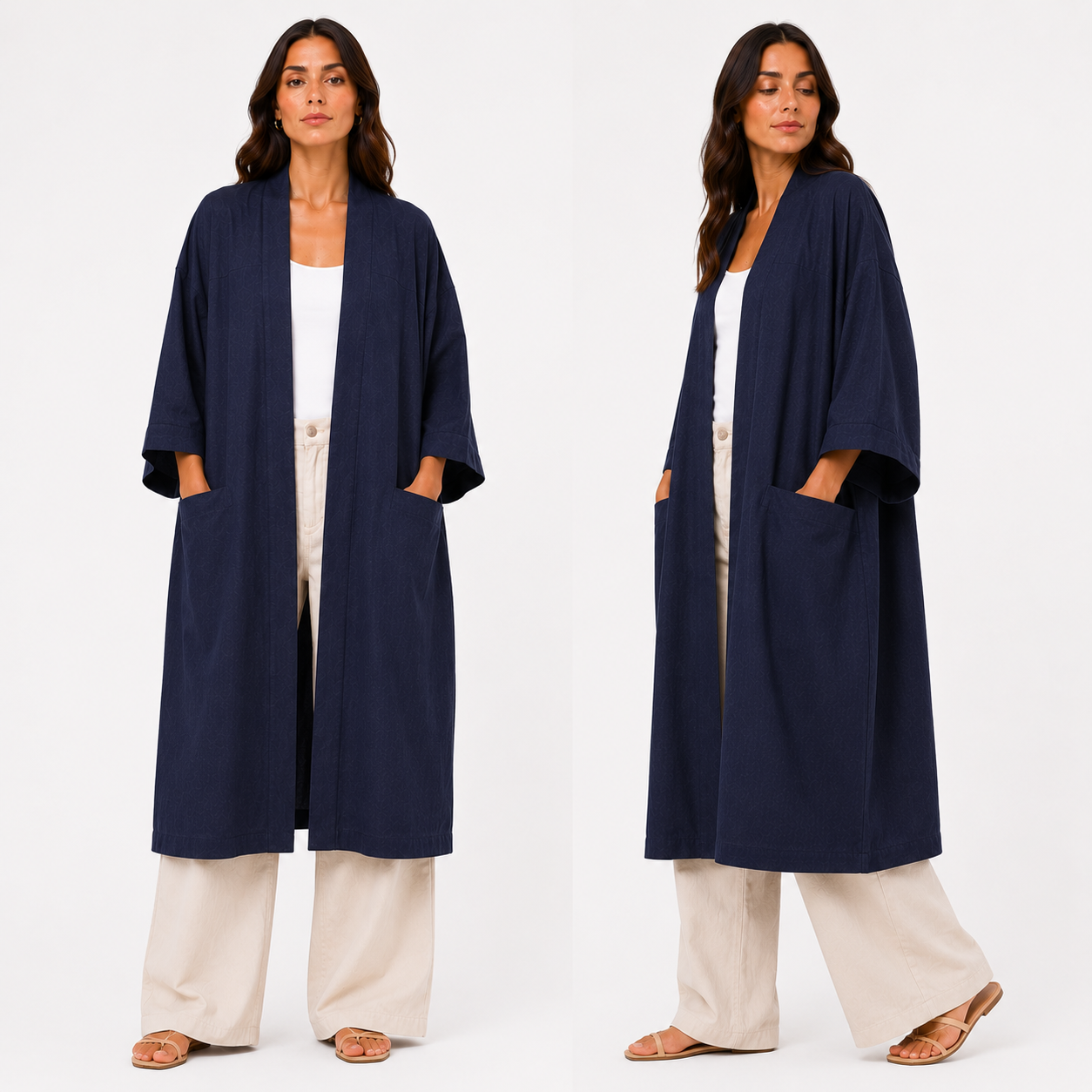 Kimono Élégant Femme Oversize Fluide avec Poches Invisibles – Gilet Long Taille Unique
