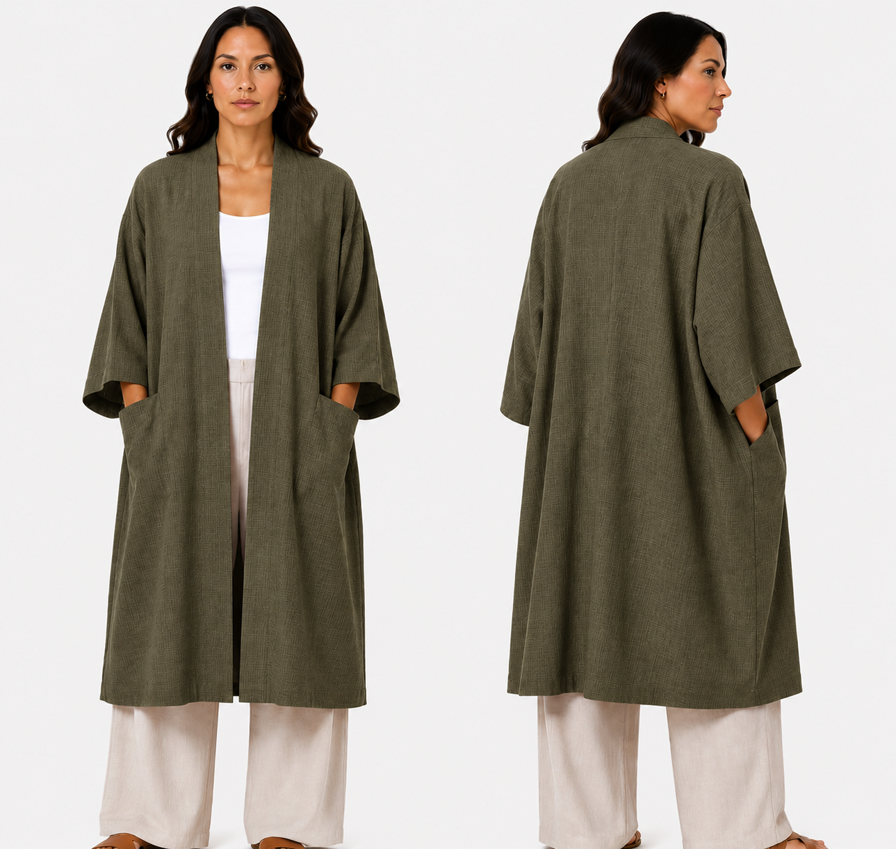 Kimono Élégant Femme Oversize Fluide avec Poches Invisibles – Gilet Long Taille Unique