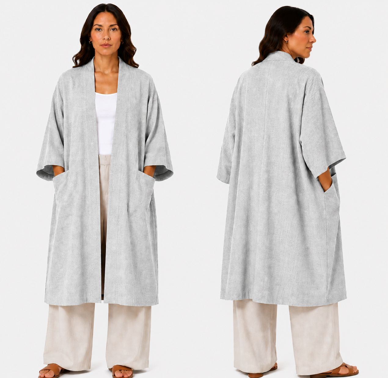 Kimono Élégant Femme Oversize Fluide avec Poches Invisibles – Gilet Long Taille Unique