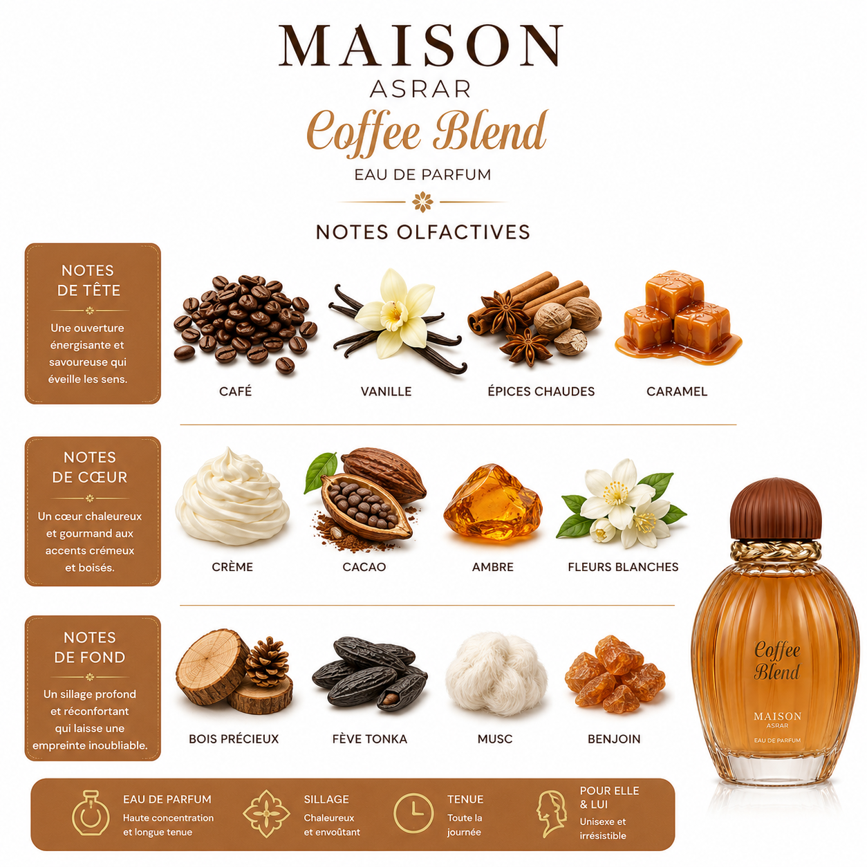 Maison Asrar Coffee Blend Eau de Parfum 100ml – Parfum Gourmand Café Vanille Épicé
