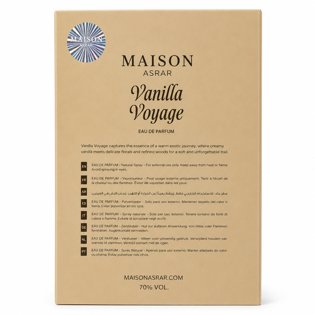 Maison Asrar Vanilla Voyage Eau de Parfum 100ml – Parfum Vanille Gourmand Oriental