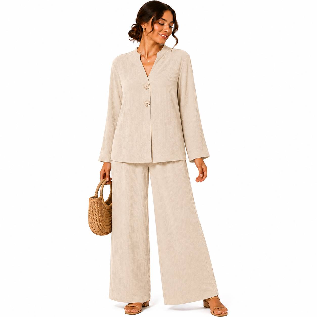 Ensemble Femme Fluide Chic Boutons Fantaisie