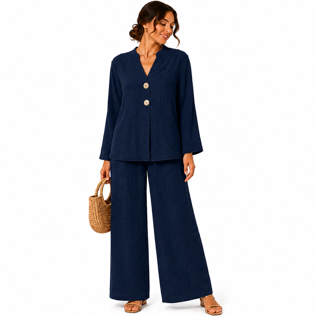 Ensemble Femme Fluide Chic Boutons Fantaisie