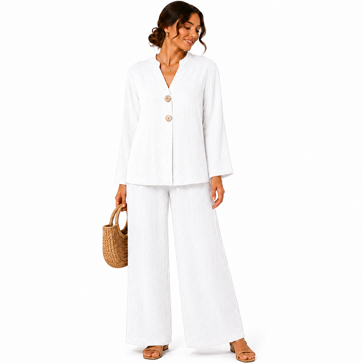 Ensemble Femme Fluide Chic Boutons Fantaisie