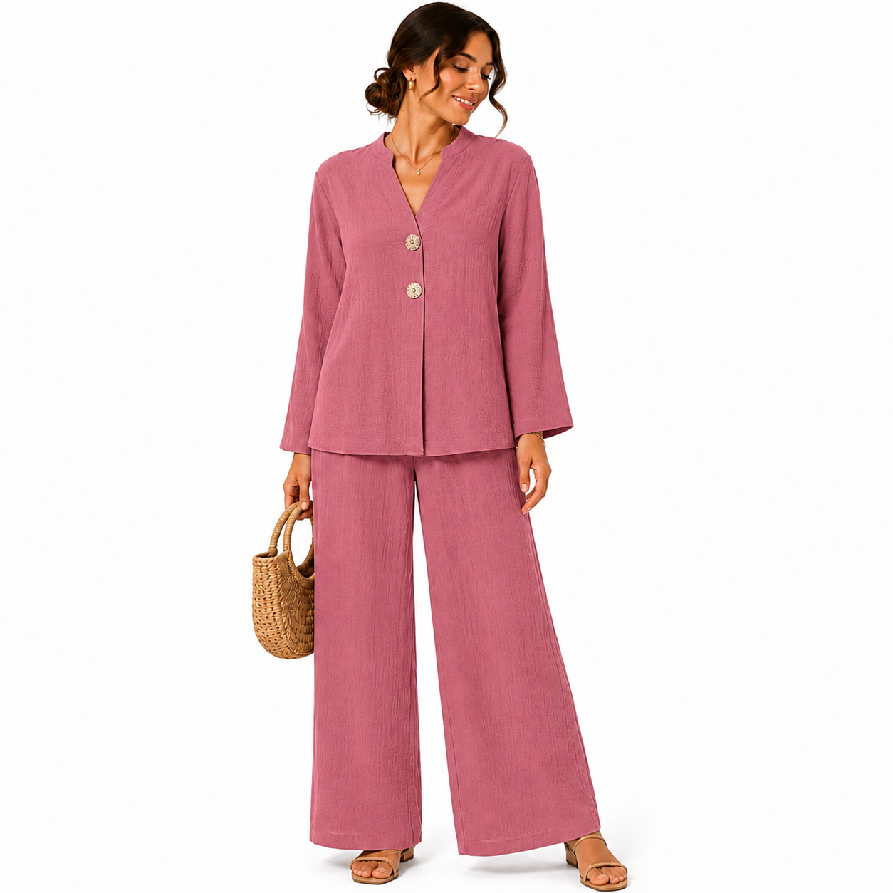 Ensemble Femme Fluide Chic Boutons Fantaisie