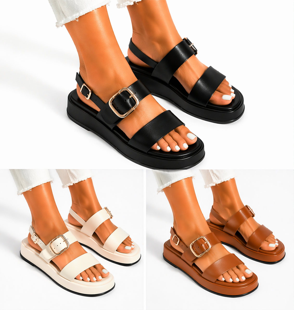 Sandales Camélia à boucle dorée