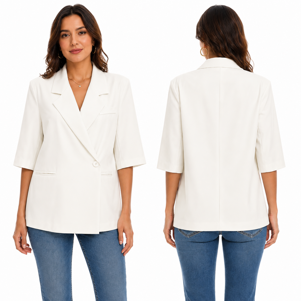 Blazer Femme Manches 3/4 Oversize Chic Mi-Saison