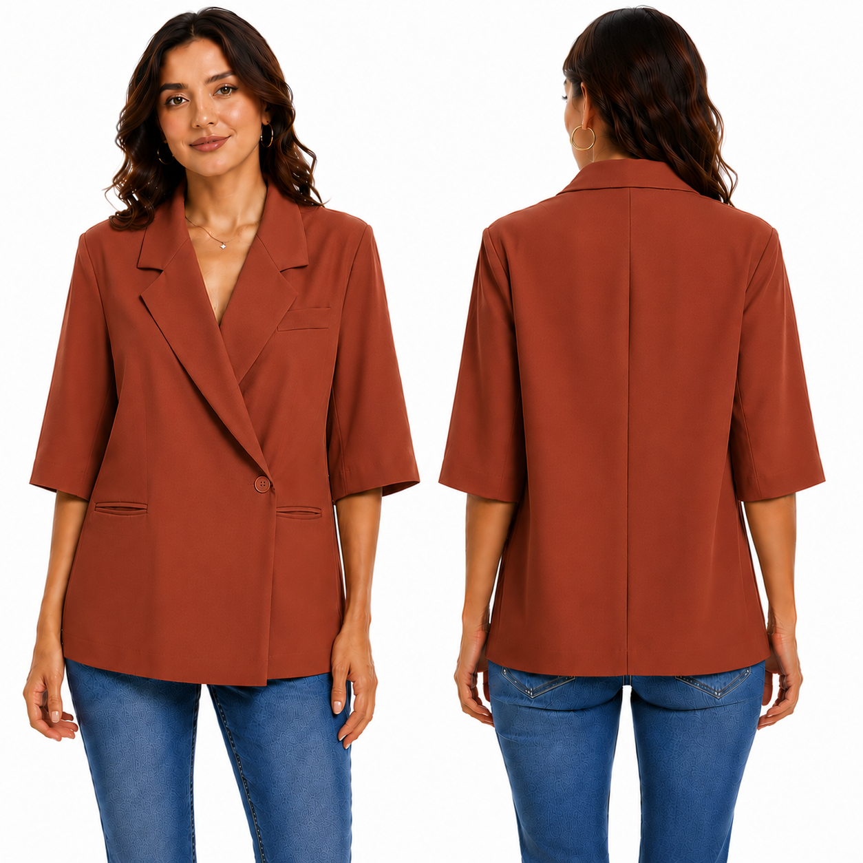 Blazer Femme Manches 3/4 Oversize Chic Mi-Saison