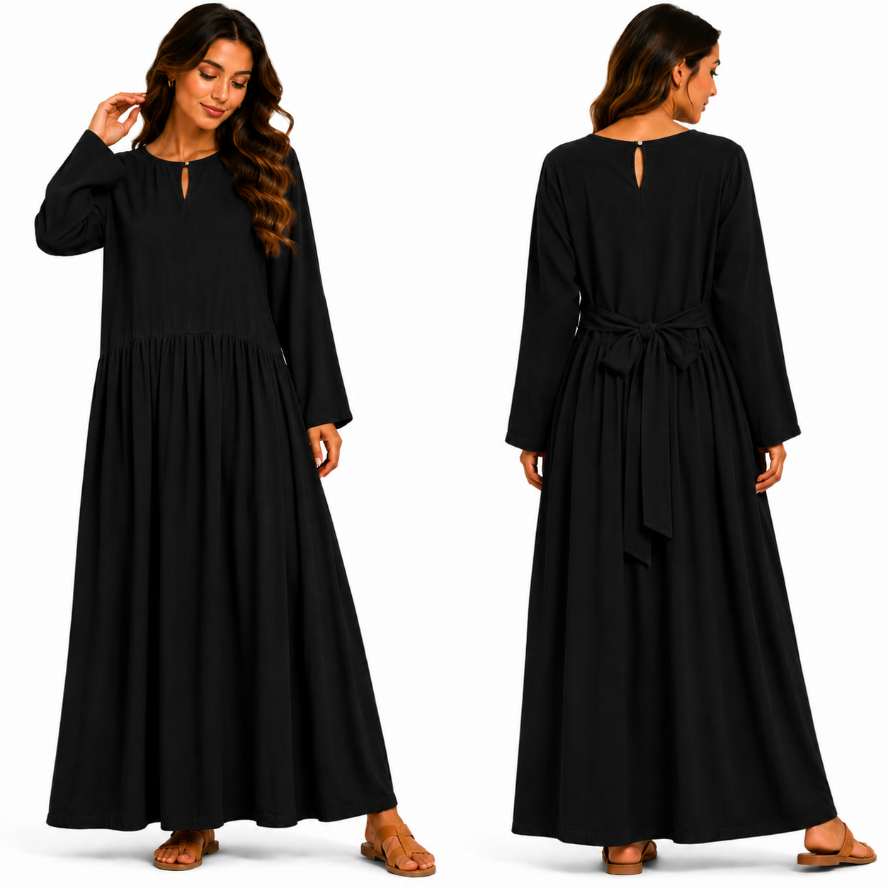 Robe Longue Fluide Vert Pistache avec Ceinture au Dos – Coupe Ample et Élégante