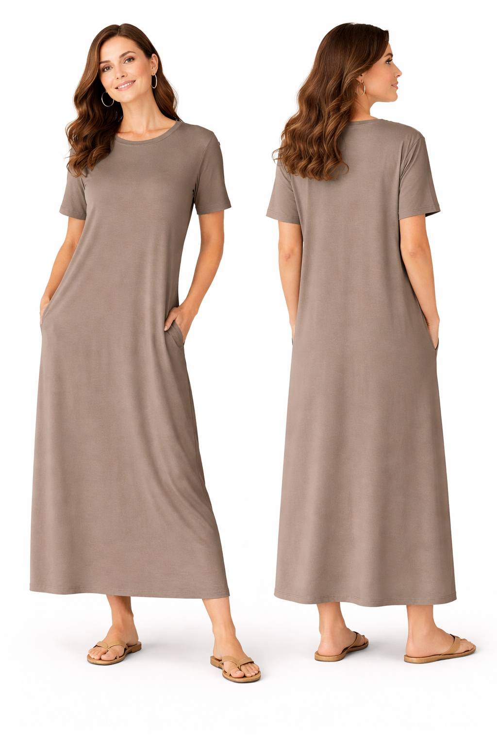 Robe Longue Fluide Femme – Coupe Oversize Confort – Manches Courtes – Poches Invisibles – Style Casual Chic
