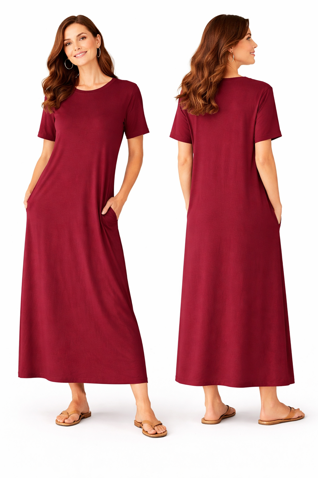 Robe Longue Fluide Femme – Coupe Oversize Confort – Manches Courtes – Poches Invisibles – Style Casual Chic