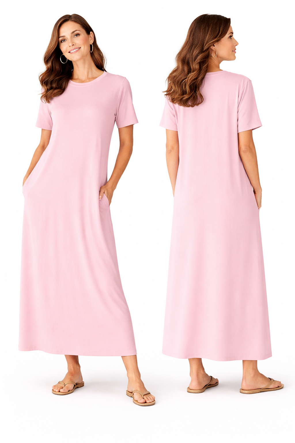 Robe Longue Fluide Femme – Coupe Oversize Confort – Manches Courtes – Poches Invisibles – Style Casual Chic
