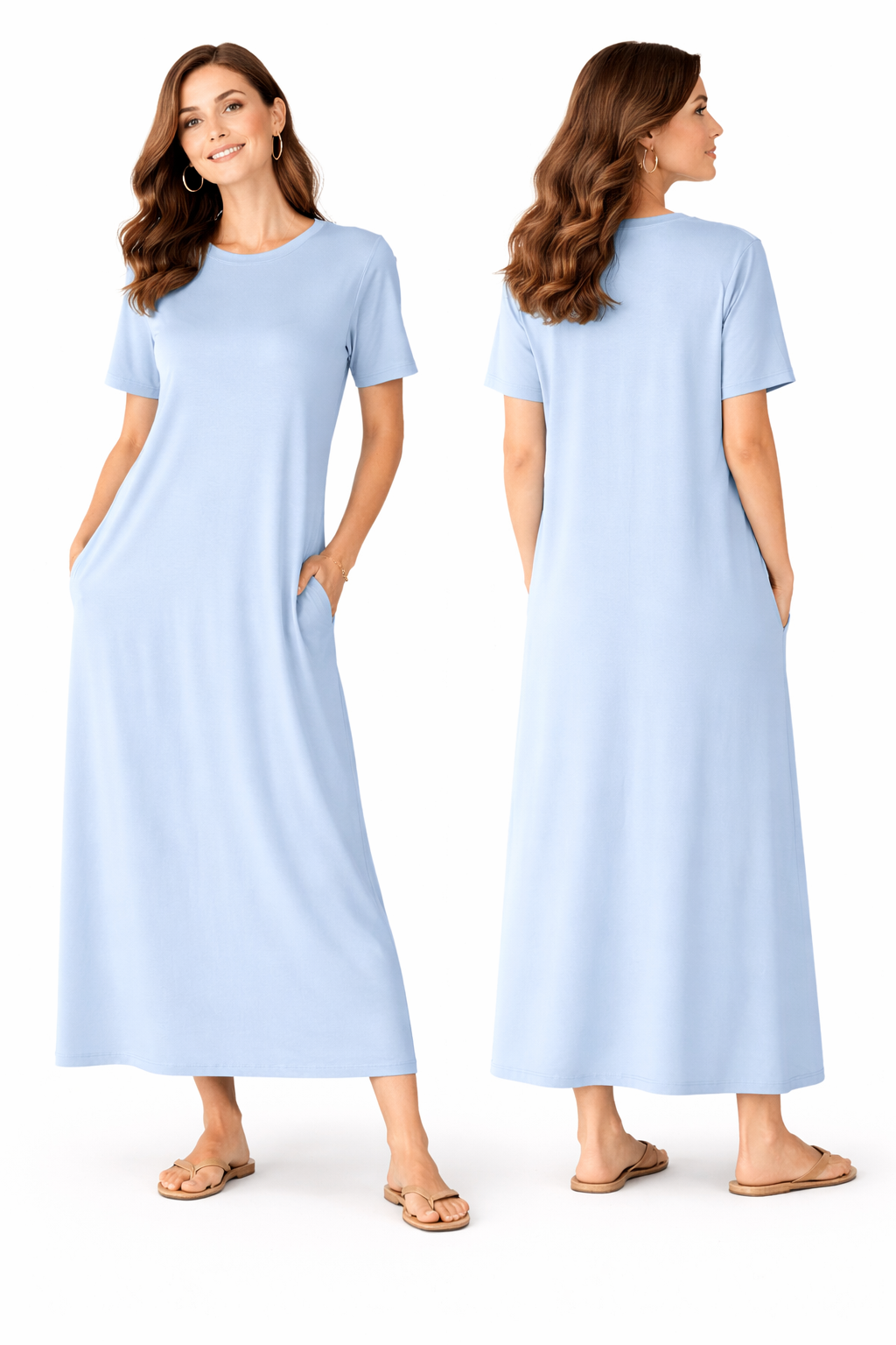 Robe Longue Fluide Femme – Coupe Oversize Confort – Manches Courtes – Poches Invisibles – Style Casual Chic