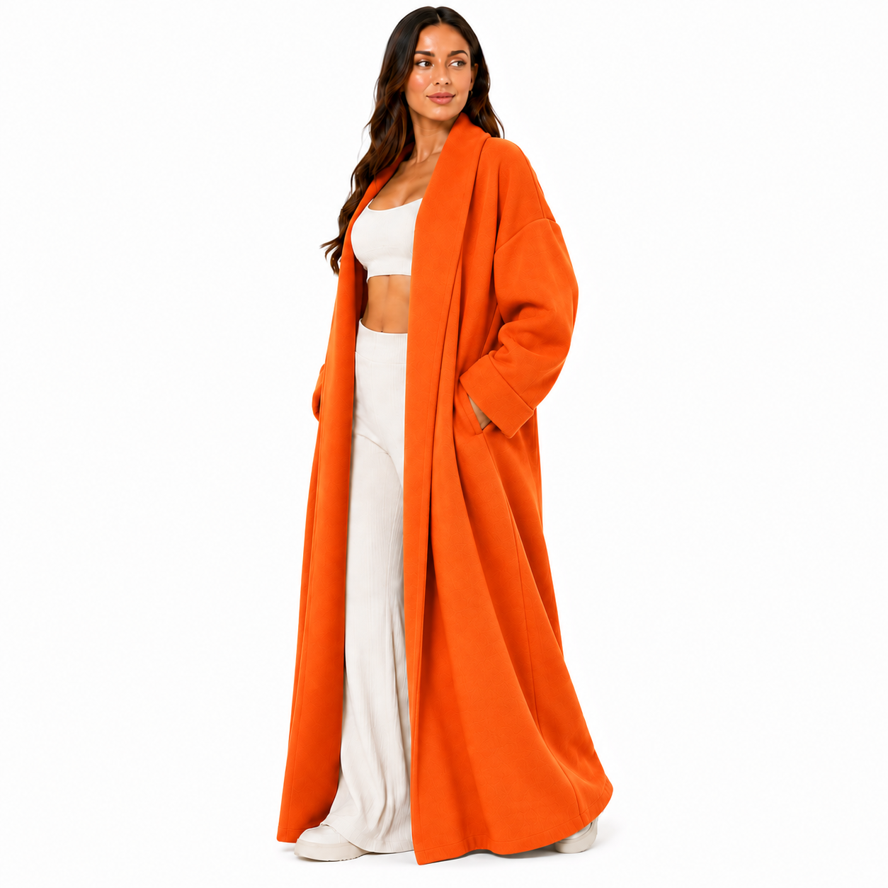 Gilet long 116 oversize femme avec poches – Cardigan ouvert élégant style cocoon