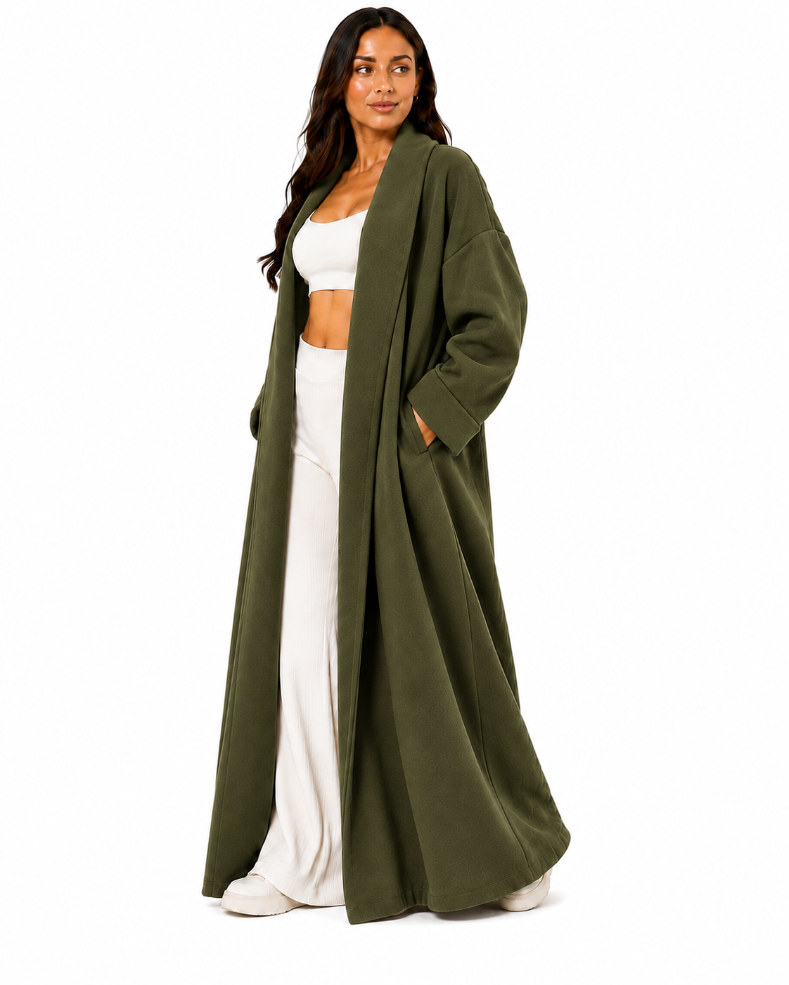 Gilet long 116 oversize femme avec poches – Cardigan ouvert élégant style cocoon