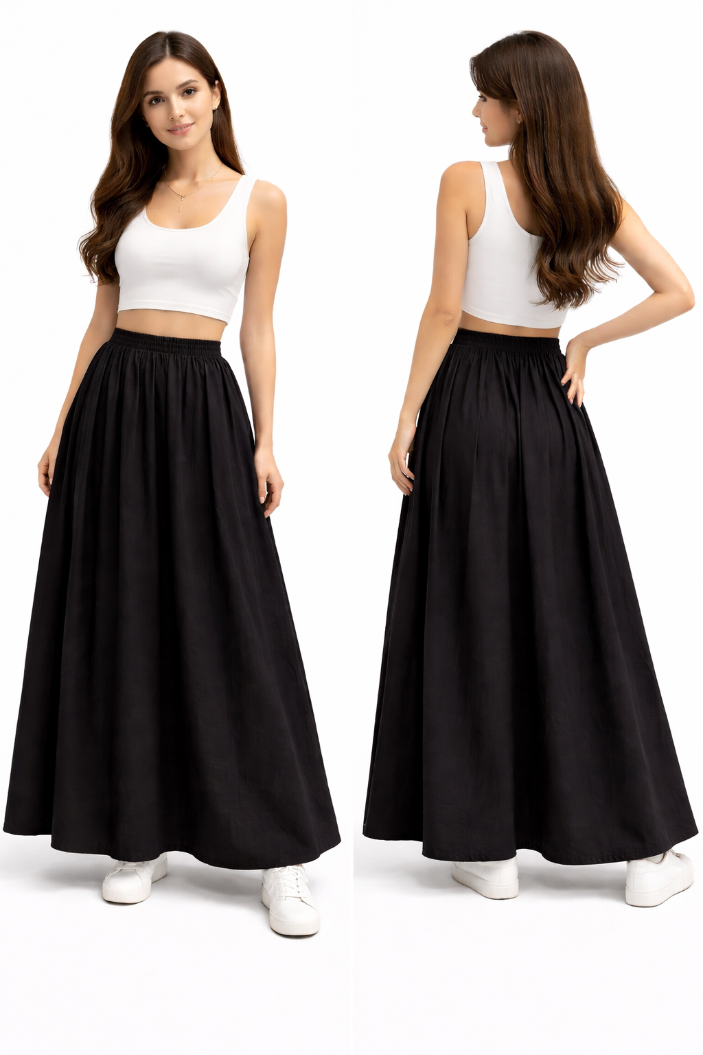 Langer, fließender Rock mit hoher Taille – eleganter, weiter Schnitt mit bequemem Gummizug, schicker und moderner Look